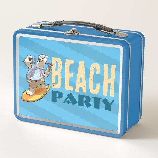 Funny Surfing Polar Bear Beach Party Cartoon Metall Brotdose (Vorderseite)