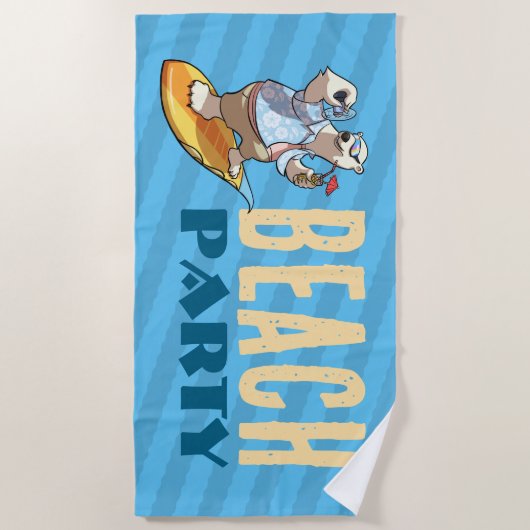 Funny Surfing Polar Bear Beach Party Cartoon Strandtuch (Vorderseite)