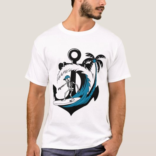Funny Surfing Skeleton Beach Vibes Summer Surf Tee (Vorderseite)