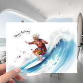 Funny Surfing the Ocean Wave Granny Joke Birthday Karte