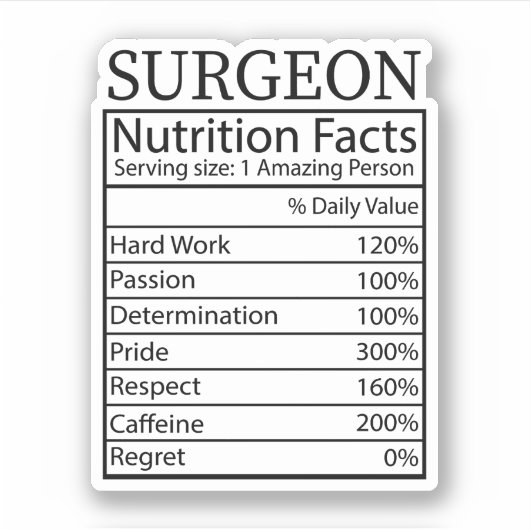Funny Surgeon Nutrition Fakten, Geschenk des Chiru Aufkleber (Vorderseite)