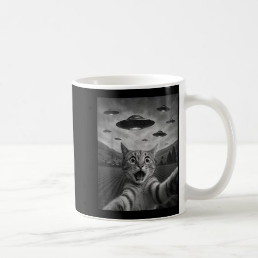 Funny Surprised Ed Cat Selfie With Alien Ufo Cat U Kaffeetasse (Rechts)