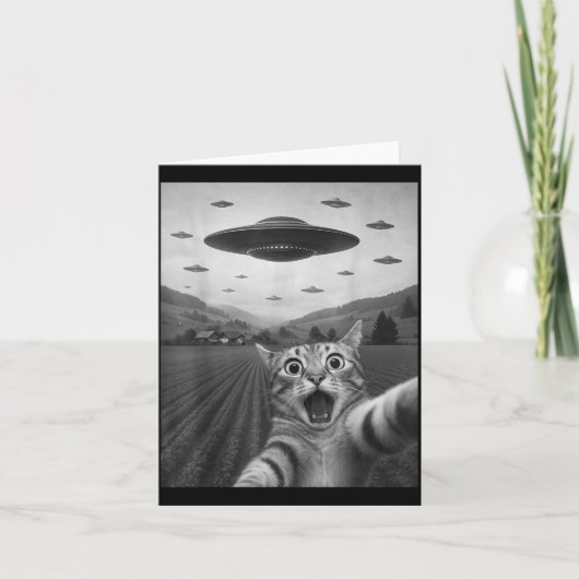Funny Surprised Ed Cat Selfie With Alien Ufo Cat U Karte (Vorderseite)
