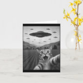 Funny Surprised Ed Cat Selfie With Alien Ufo Cat U Karte (Gelbe Blume)