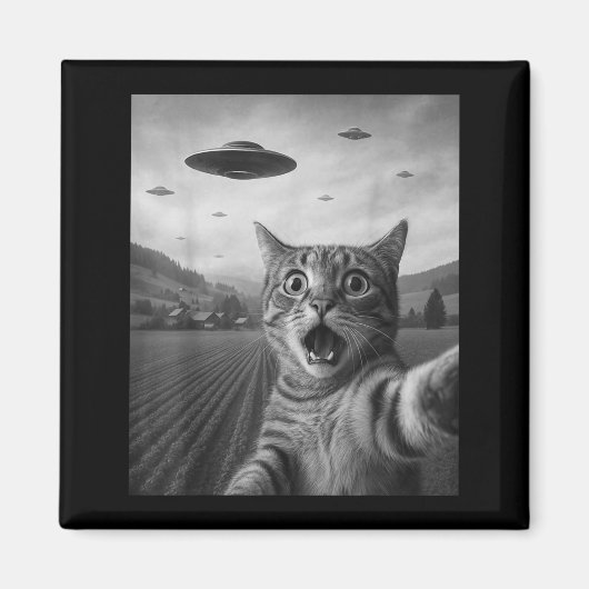 Funny Surprised Ed Cat Selfie With Alien Ufo Cat U Magnet (Vorne)