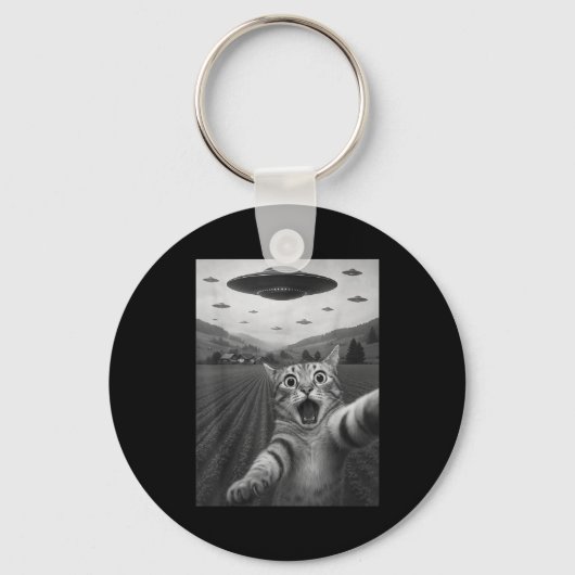 Funny Surprised Ed Cat Selfie With Alien Ufo Cat U Schlüsselanhänger (Vorderseite)