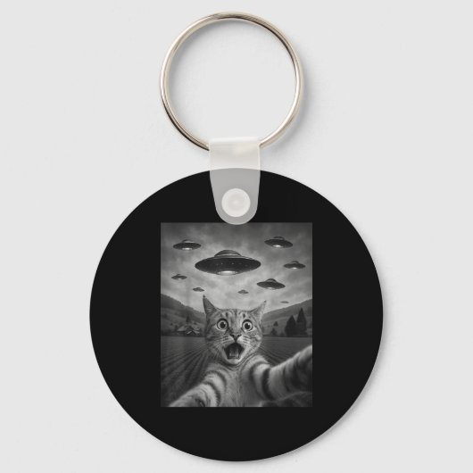 Funny Surprised Ed Cat Selfie With Alien Ufo Cat U Schlüsselanhänger (Vorderseite)