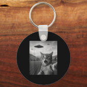 Funny Surprised Ed Cat Selfie With Alien Ufo Cat U Schlüsselanhänger (Vorderseite)