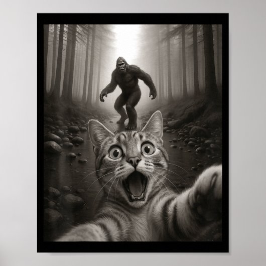 Funny Surprised Ed Cat Selfie With Bigfoot Sasquat Poster (Vorne)