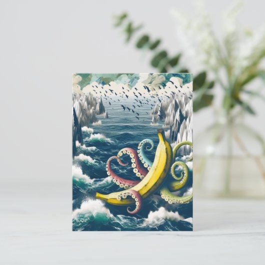 Funny Surreal Banana Octopus Postkarte (Stehend Vorderseite)
