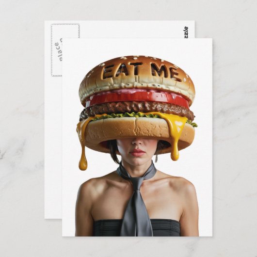 Funny Surreal Cheesburger Frau Postkarte (Vorne/Hinten)