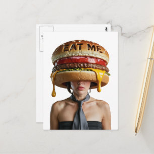 Funny Surreal Cheesburger Frau Postkarte