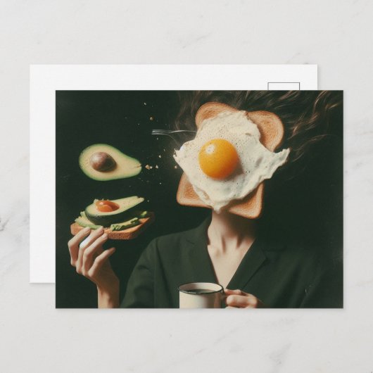 Funny Surreal Egs and Toast Breakfast Frau Postkarte (Vorne/Hinten)