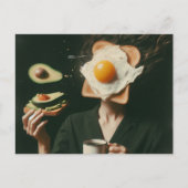 Funny Surreal Egs and Toast Breakfast Frau Postkarte (Vorderseite)