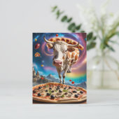 Funny Surreal Pizza Kuh farbenfrohe Collage Postkarte (Stehend Vorderseite)