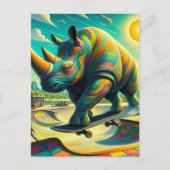 Funny Surreal Rhino Skateboarding Postkarte (Vorderseite)