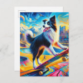 Funny Surreal Skateboarding Border Collie Postkarte (Vorne/Hinten)