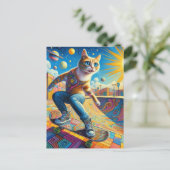 Funny Surreal Skateboarding Kitty Postkarte (Stehend Vorderseite)