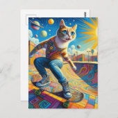 Funny Surreal Skateboarding Kitty Postkarte (Vorne/Hinten)