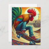 Funny Surreal Skateboarding Rooster Postkarte (Vorne/Hinten)