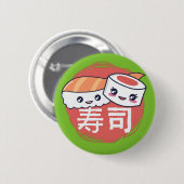 Funny Sushi Cartoon Design Button (Vorne & Hinten)