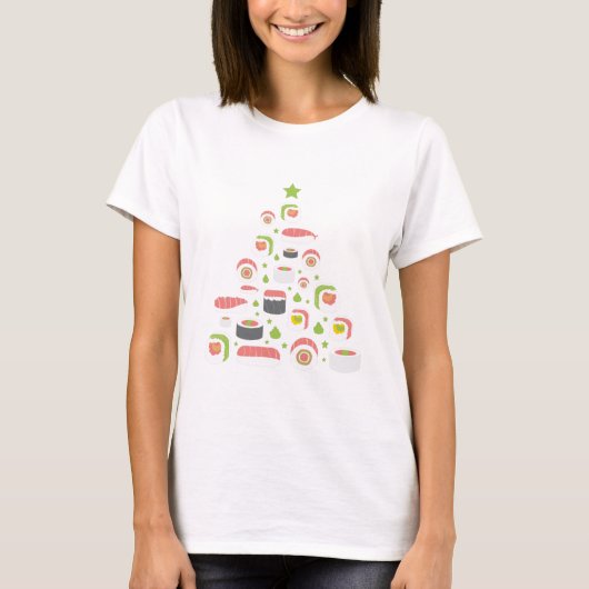Funny Sushi liebt Weihnachtsbaum hinzufügen Text T-Shirt (Vorderseite)