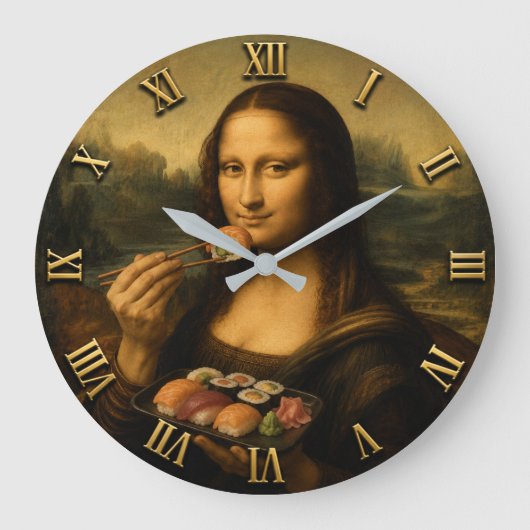 Funny Sushi Mona Lisa Große Wanduhr (Vorderseite)