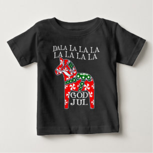Funny Swedish Christmas God Jul Dala Horse Dalahos Baby T-shirt