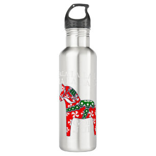 Funny Swedish Christmas God Jul Dala Horse Dalahos Edelstahlflasche