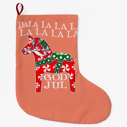 Funny Swedish Christmas God Jul Dala Horse Dalahos Großer Weihnachtsstrumpf (Vorderseite)