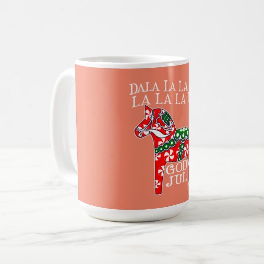 Funny Swedish Christmas God Jul Dala Horse Dalahos Kaffeetasse (Vorderseite Links)
