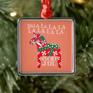 Funny Swedish Christmas God Jul Dala Horse Dalahos Ornament Aus Metall