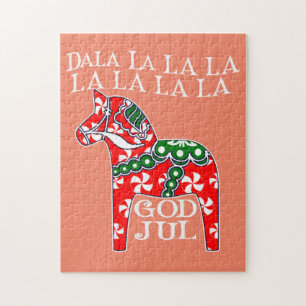 Funny Swedish Christmas God Jul Dala Horse Dalahos Puzzle