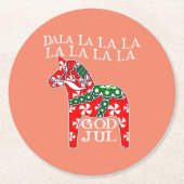 Funny Swedish Christmas God Jul Dala Horse Dalahos Runder Pappuntersetzer (Vorderseite)