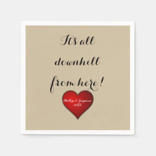 Funny Sweet Wedding Red Heart with Names and Year Serviette