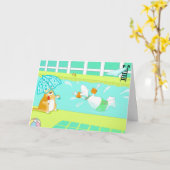 Funny swimming Birthday Card Karte (Gelbe Blume)