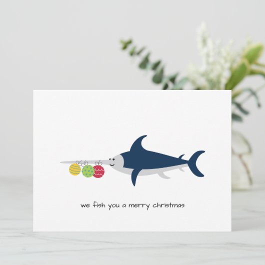 Funny Swordfish Weihnachtskarte (Stehend Vorderseite)