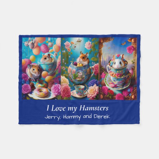 Funny Syrian Hamsters Tea Party Personalized Fleecedecke (Vorderseite (Horizontal))