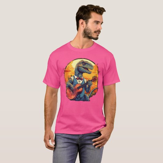 Funny T Rex Anzug mit akustischer Gitarre für Musi T-Shirt (Vorne ganz)