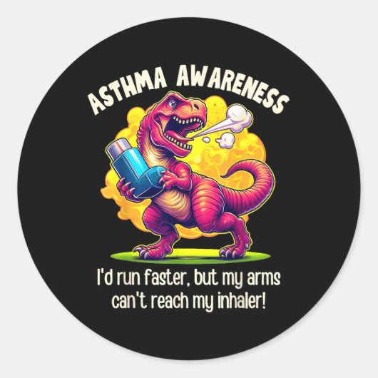 Funny T-rex Asthma Bewusstsein Runder Aufkleber (Vorderseite)