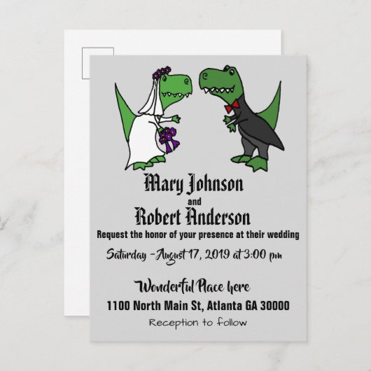 Funny T-rex Braut und Groom Hochzeit Einladung (Vorne/Hinten)