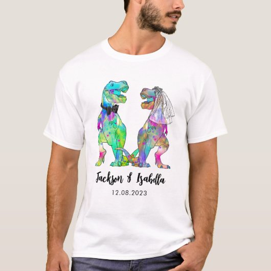 Funny T-Rex Bride & Groom Dinosaur Wedding T-Shirt (Vorderseite)