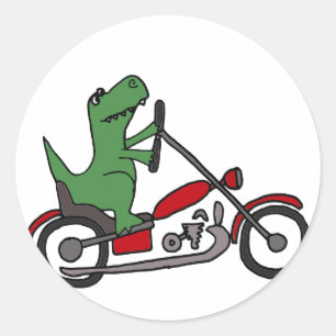 Funny T-rex Dinosaur auf Red Motorrad Runder Aufkleber