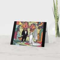 Funny T-rex Dinosaur Bride und Groom Wedding Art
