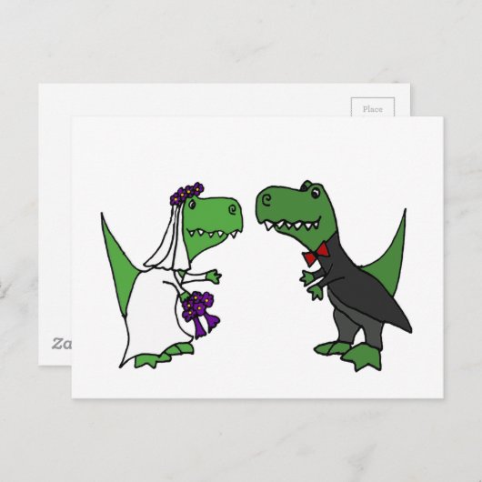 Funny T-rex Dinosaur Bride und Groom Wedding Art Postkarte (Vorne/Hinten)
