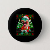 Funny T-rex Dinosaur Christmas Lights Ugly Xmas Sw Button (Vorderseite)
