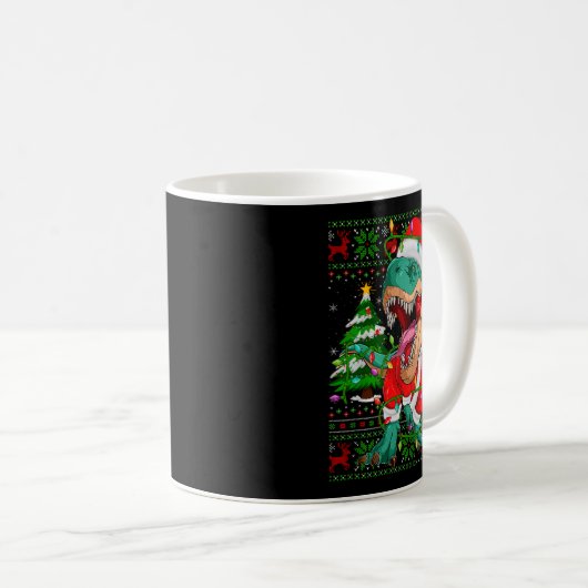 Funny T-rex Dinosaur Christmas Lights Ugly Xmas Sw Kaffeetasse (VorderseiteRechts)