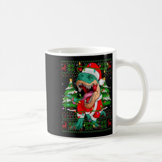 Funny T-rex Dinosaur Christmas Lights Ugly Xmas Sw Kaffeetasse (Rechts)