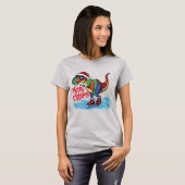 Funny T-rex Dinosaur Ice Skaten Frohe Weihnachten T-Shirt (Vorne ganz)