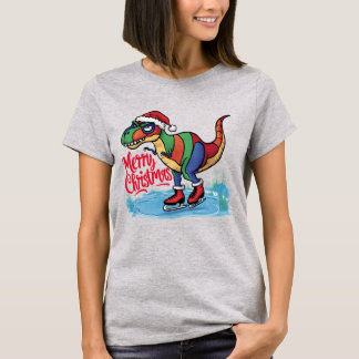 Funny T-rex Dinosaur Ice Skaten Frohe Weihnachten T-Shirt